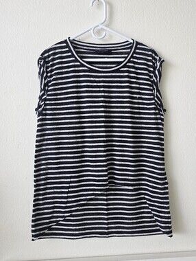 AllSaints Sanza Stripe Black White Loose Fit Top